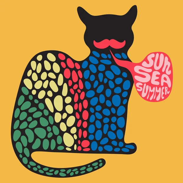 太陽海夏バナーとカラフルな猫. — ストックベクタ