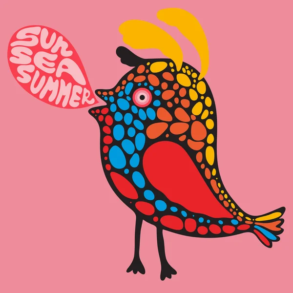 Colorido pájaro con sol mar bandera de verano . — Archivo Imágenes Vectoriales