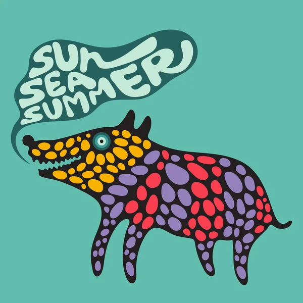 Colorido perro con sol mar bandera de verano . — Vector de stock