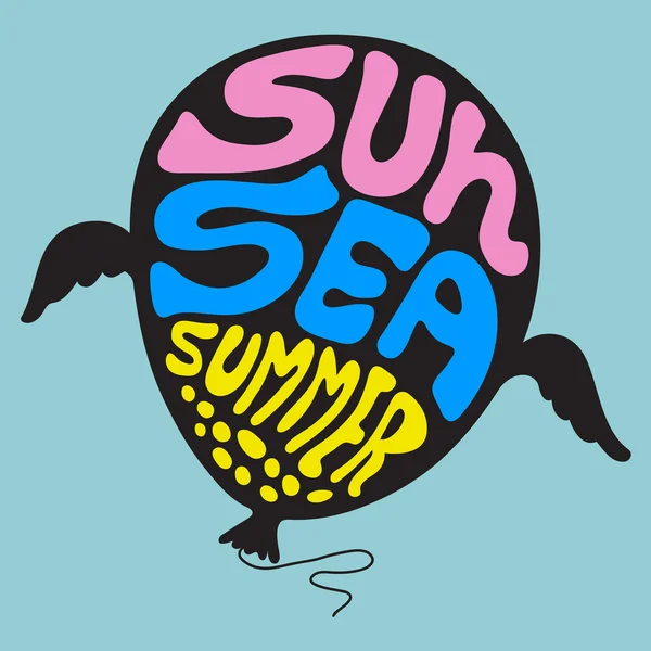 太陽海夏バナーとカラフルなバルーン. — ストックベクタ
