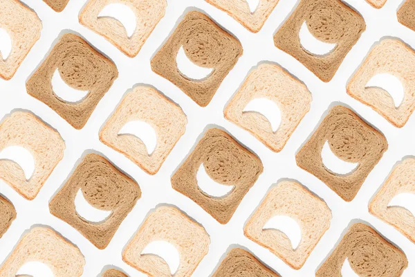 Creative Emoji Pattern Made Slices White Whole Grain Brown Toast — Stock Fotó