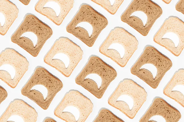 Moody Emoji Pattern Made Slices White Brown Whole Grain Toast — Stock Photo, Image