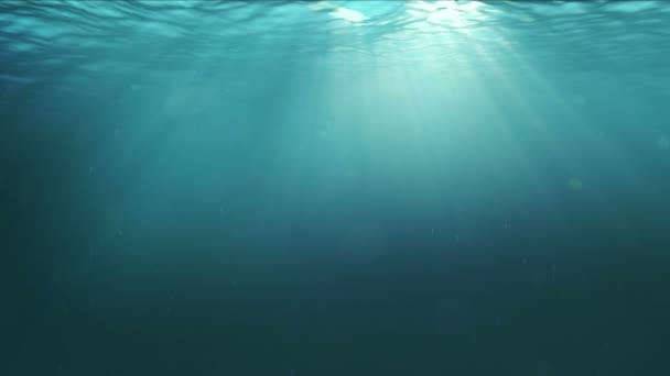 Scène sous-marine photoréaliste avec des rayons de soleil brillants à travers la surface de l'eau . — Video