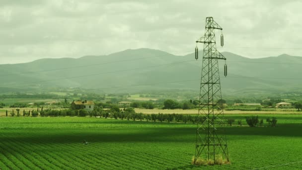 Срок действия линии электропередач в зеленой среде — стоковое видео