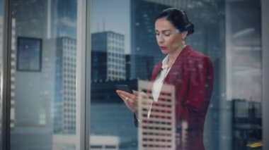 İş Kadını Ofiste Akıllı Telefon Kullanıyor