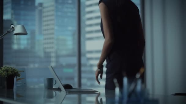 Деловая женщина использует ноутбук в офисе — стоковое видео