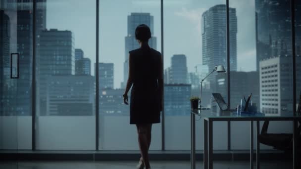 Деловая женщина в офисе окна — стоковое видео