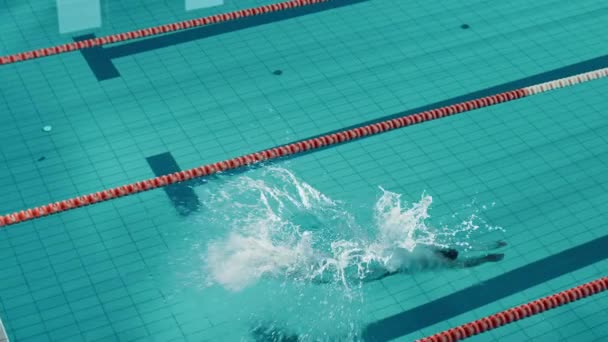 Crane Shot nadadora femenina en la piscina — Vídeos de Stock