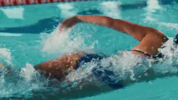 Nadadora femenina Slowmo en piscina — Vídeos de Stock