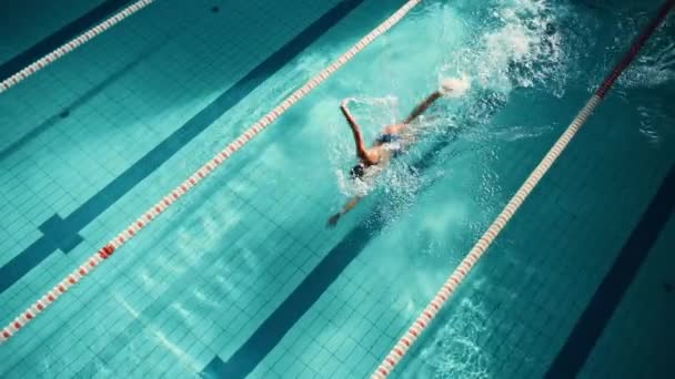 Nadadora femenina en piscina — Vídeos de Stock