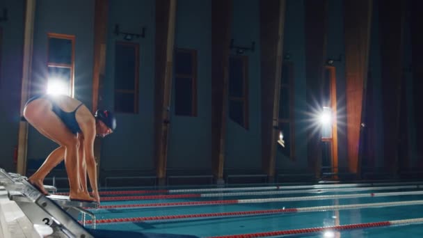 Yüzme havuzunda Bayan yüzücü — Stok video