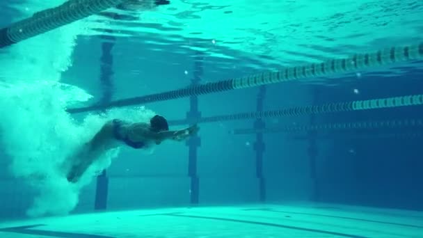 Nadador subaquático na piscina — Vídeo de Stock