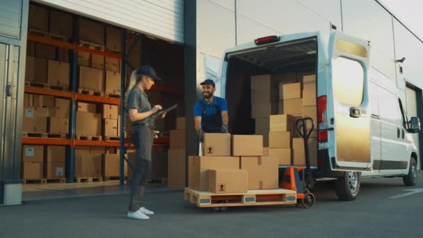 Warehouse Workers loading Van Vehicle — Stock Video