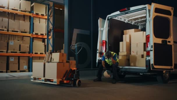 Travailleurs d'entrepôt chargeant le véhicule fourgon — Video