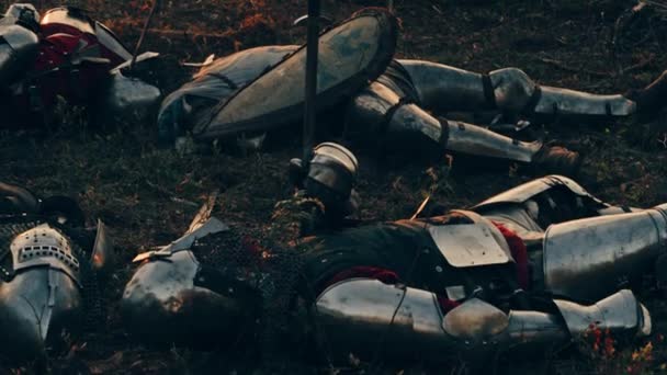 Tote Krieger Ritter auf dem Schlachtfeld — Stockvideo