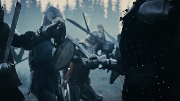 Batalha de Espada Épica de Cavaleiros Guerreiros — Vídeo de Stock