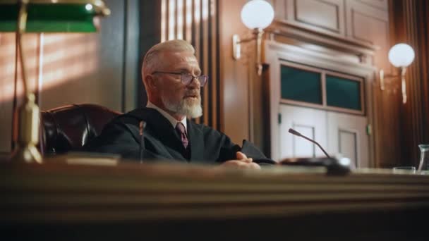 Juez de Sala Sentencia con mazo — Vídeo de stock