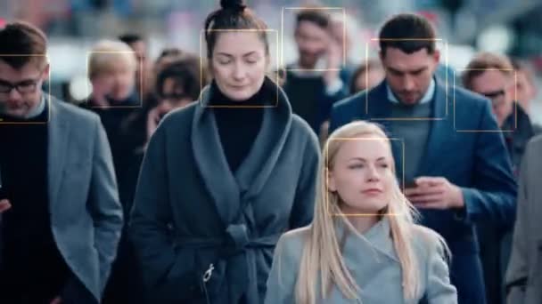 Програмне забезпечення розпізнавання облич Робота на бізнес вулиці — стокове відео