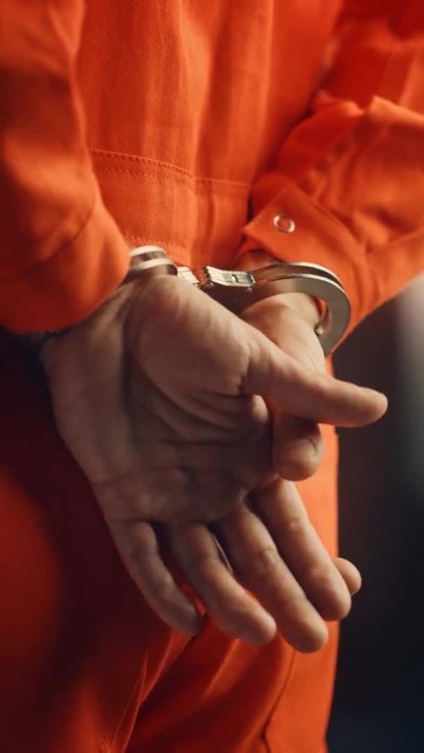 Svislý záznam zblízka spoutaný trestný čin — Stock video