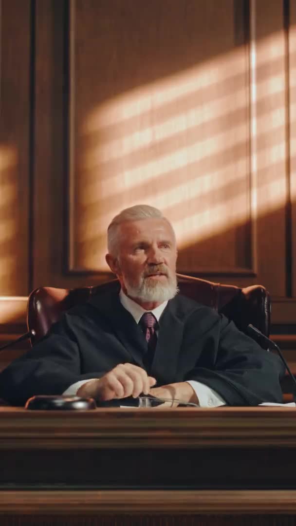 Judecător în sala de judecată verticală, condamnat cu Hammer — Videoclip de stoc