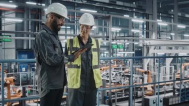Otomotiv Mühendisleri Araba Fabrikasında Tablet Kullanarak Konuşuyor