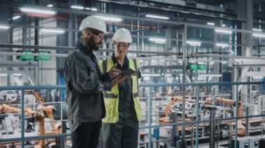 Otomotiv Mühendisleri Araba Fabrikasında Tablet Kullanarak Konuşuyor