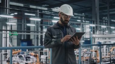 Otomobil Fabrikasında Tabletli Erkek Mühendis