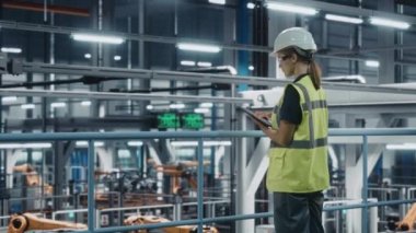 Araba Fabrikasında Tabletli Kadın Mühendis