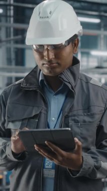 Dikey Portre Otomotiv Sanayi Mühendisi Araba Fabrikasında