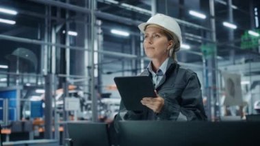 Araba Fabrikasında Tablet Bilgisayar kullanan Kadın Mühendisin Portresi