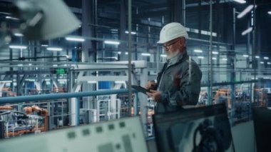 Otomobil Fabrikasında Erkek Mühendis Tablet Bilgisayar Kullanıyor