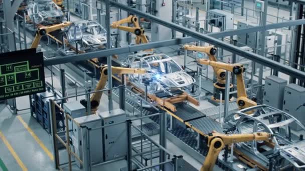 Transportador automático robótico de la fábrica de la fabricación del coche — Vídeo de stock