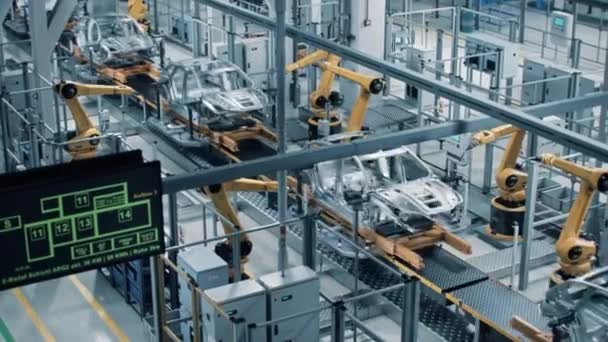 Trasportatore automatico robotico di fabbrica per la produzione di auto — Video Stock