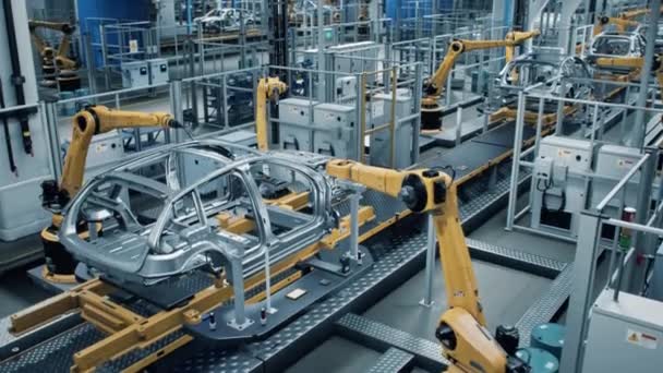 自動ロボットカー製造工場コンベア — ストック動画