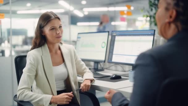 Deux collègues féminines se rencontrent au sujet d'un projet d'entreprise — Video