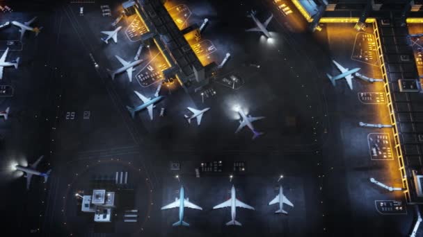 3d Airport Render Model Éjszakai nézet — Stock videók