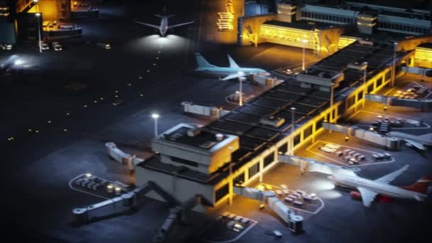 3d aeropuerto renderizar modelo noche vista superior — Vídeos de Stock