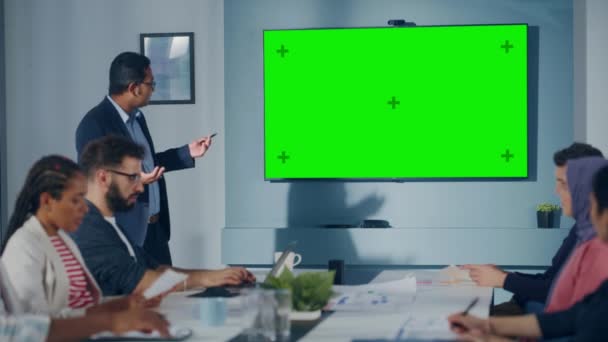 Escritório MeetinApresentação TV Tela Verde — Vídeo de Stock