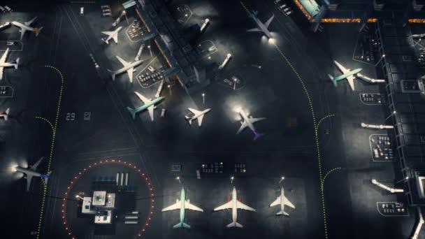 Modello di rendering dell'aeroporto 3d Vista superiore notturna — Video Stock