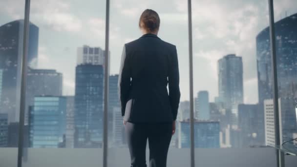 Businesswoman In Office Window — Stock Video