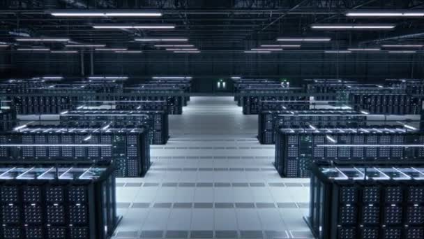 Sala dati grande del server 3D dei rack del centro dati — Video Stock