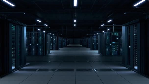 Centro de datos Servidor 3D Bastidores Big Data Room — Vídeos de Stock