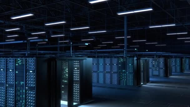 Centro de datos Servidor 3D Bastidores Big Data Room — Vídeos de Stock