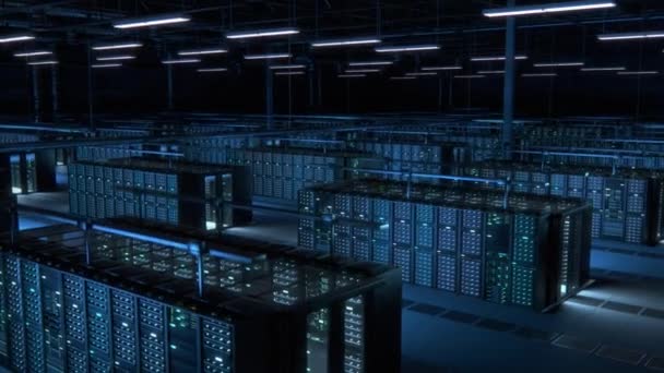Sala dati grande del server 3D dei rack del centro dati — Video Stock