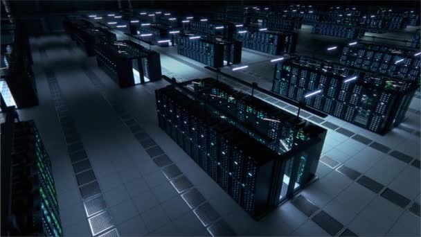 Centro de datos Servidor 3D Bastidores Big Data Room — Vídeos de Stock