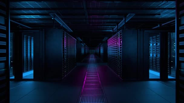 Servidor de data center 3D Racks Big Data Room — Vídeo de Stock