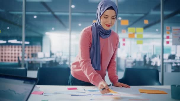 Muslimische Geschäftsfrau Ingenieurin im Amt — Stockvideo