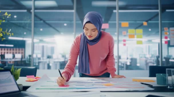Muslim Businesswoman Engineer in office — Stock video