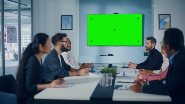 Büro Business Meeting Green Screen TV — Stockvideo