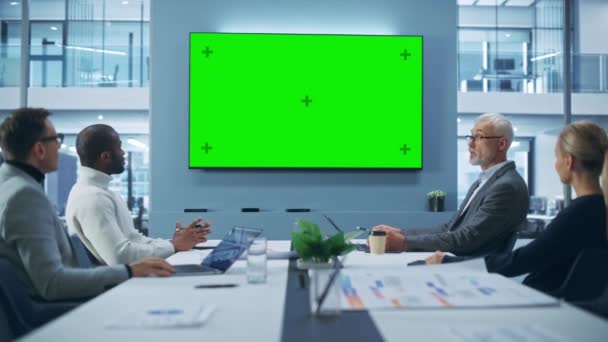 Business Meeting Biznesmeni Green Screen TV — Wideo stockowe
